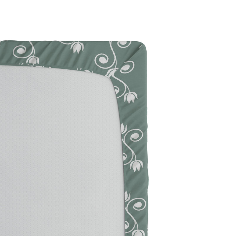 Microfiber Floral Fitted Sheet, Full Fitted Sheet, Light Green Floral