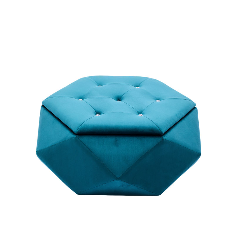 Elegant Blue Velvet Polygon Diamond Storage , A Stylish Footrest And Seating With Storage, 34 Inches Long, 30.5 Wide, 13.5 High, For Home Versatile Footrest, 34"L X 30.5"W 13.5"H, Organize Your