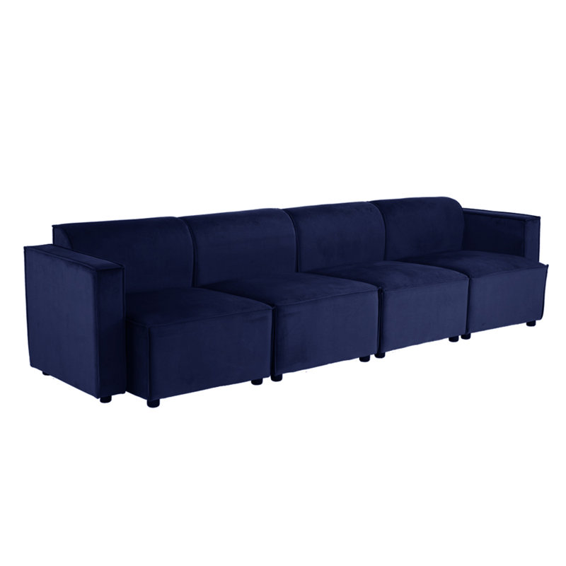 Necie Linen Sofa, 4, Dark Blue