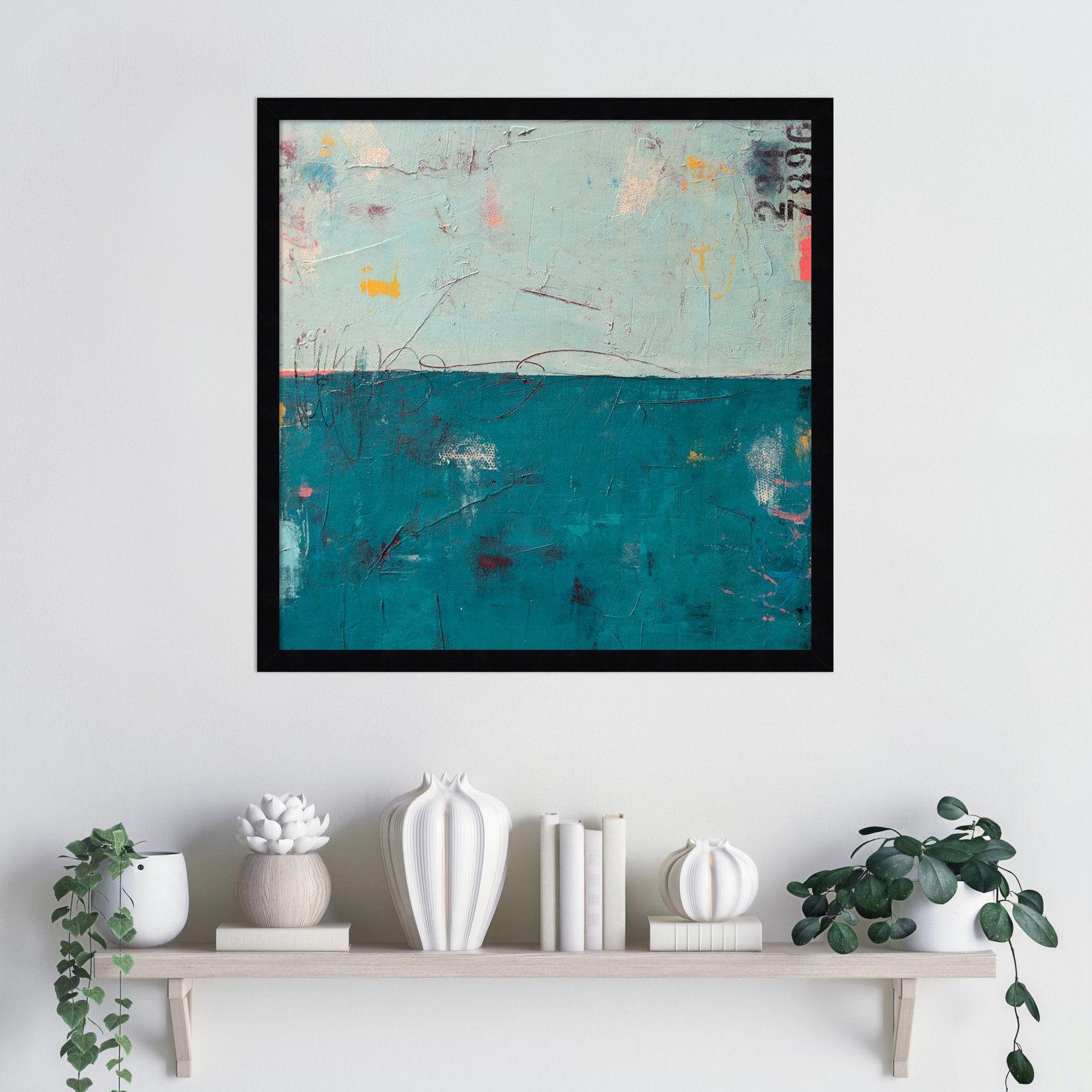 Blue Bay Hideaway by Mauro Wood Framed Wall Art Print, 21" H x 21" W, Black