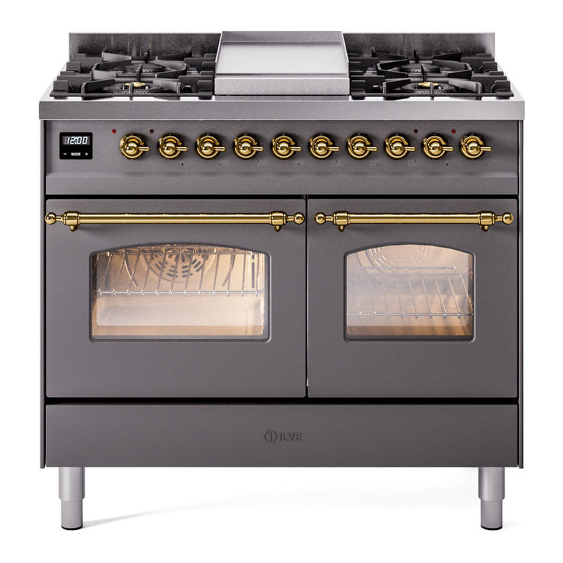 ILVE Nostalgie II 40 in Dual Fuel Range, Graphite Matte/Brass, Liquid Propane