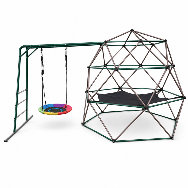 Ensemble de balançoire à dôme d'escalade en métal 7,5 pi avec soucoupe 32 po et hamac