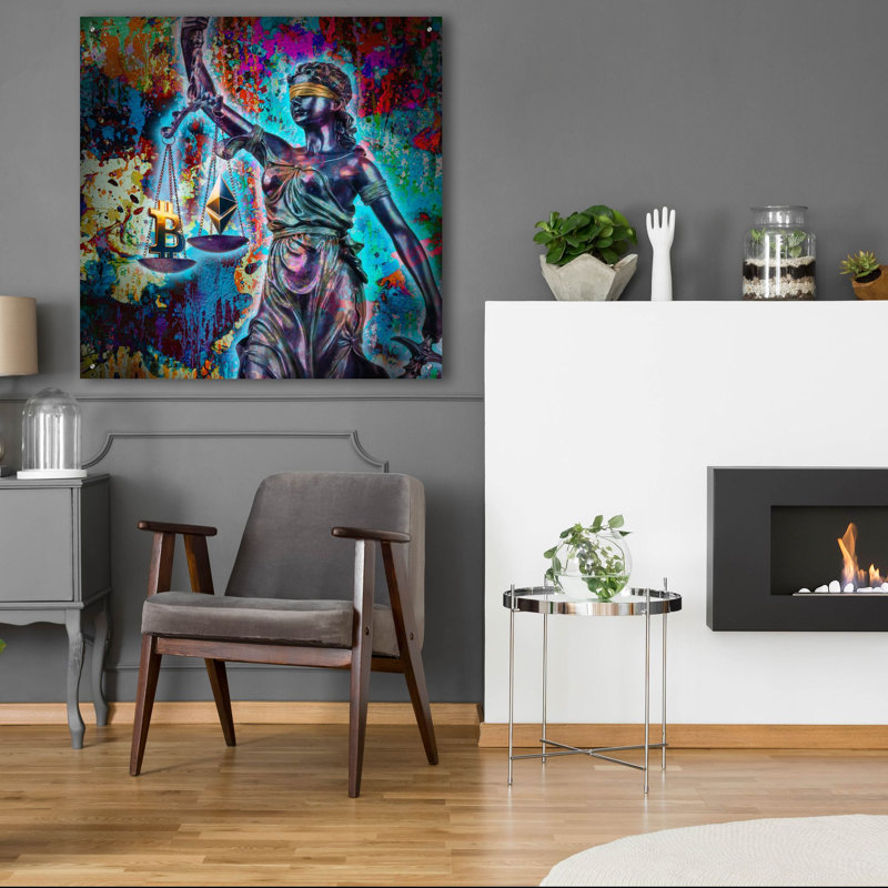 «Crypto Is Justice» par Epic Portfolio, art mural en verre acrylique, H 36 po x l 36 po