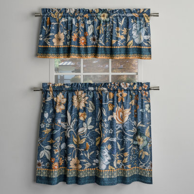 Maison d'Hermine Loft de luxe - Rideau de cuisine bleu sarcelle foncé 100 % coton - Cantonnière 142 x 46 cm et voilage 71 x 91 cm