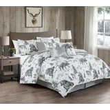 Denver 7-Piece Grizzly Bear Wolves Moose Cabin Lodge Comforter Set