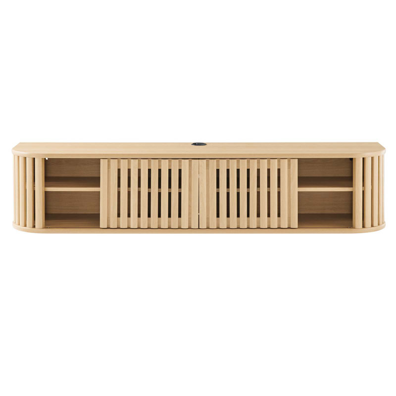 Oak 64" Wall-Mounted TV Stand with Sliding Doors