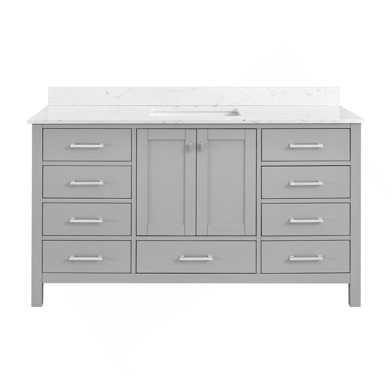 Meuble-lavabo autoportant 60 po avec comptoir simple en bois 60 po gris