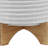 Stoneware Ceramic Planter with Stand - Textured Decorative Plant Pot with Bamboo Base - Modern Indoor/Outdoor Raised Planter-1387441931