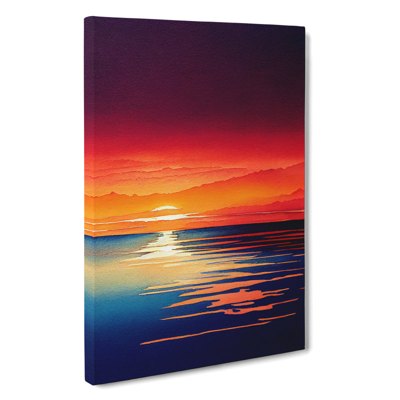 XC1022-3022X Ocean Sunset In Watercolour No.2 - Wrapped Canvas Print, 50cm H x 35cm W x 3cm D