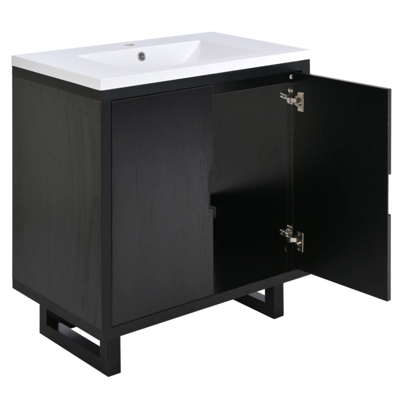 Ensemble de meuble-lavabo de 30 pouces avec lavabo, armoire combinée et rangement, structure en bois massif pour un design élégant et durable
