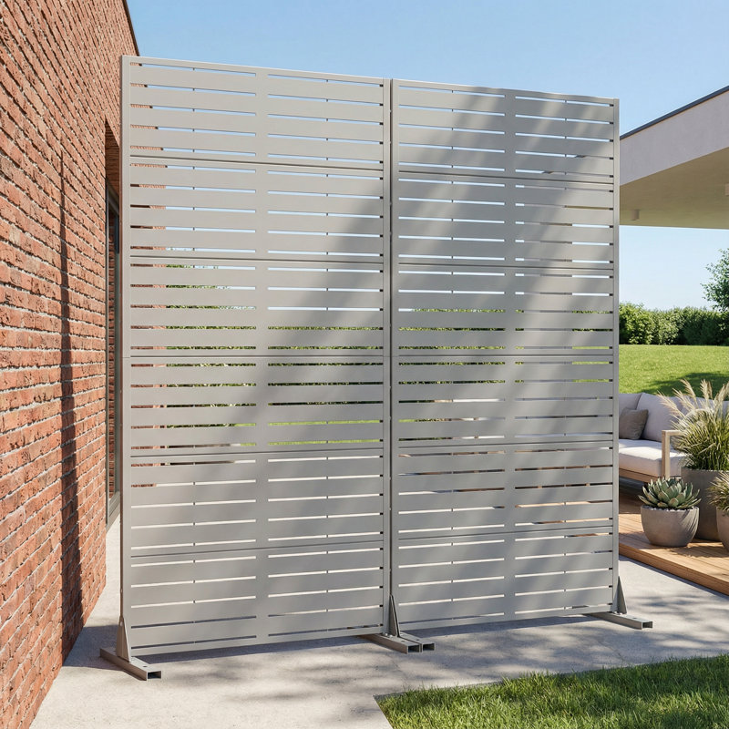 Ensemble de 2 panneaux de clôture en métal, H 72 po x l 35 po x P 16 po, Gris