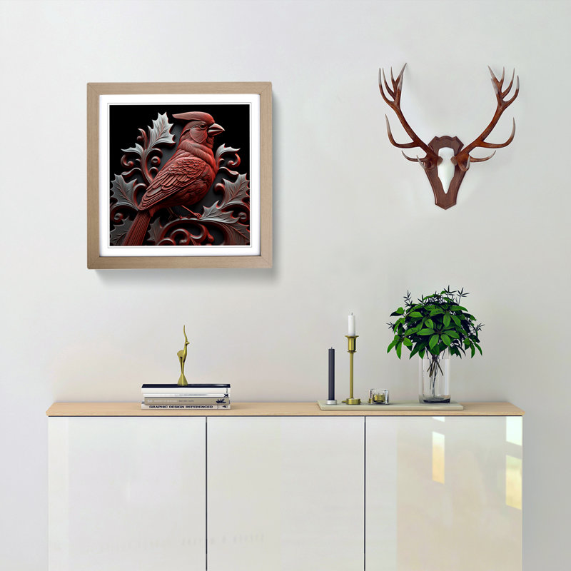 Cardinal Bird Ornamental Art - Framed Print