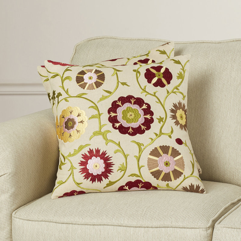 SaintCroix Embroidered Feather Linen Reversible Throw Pillow