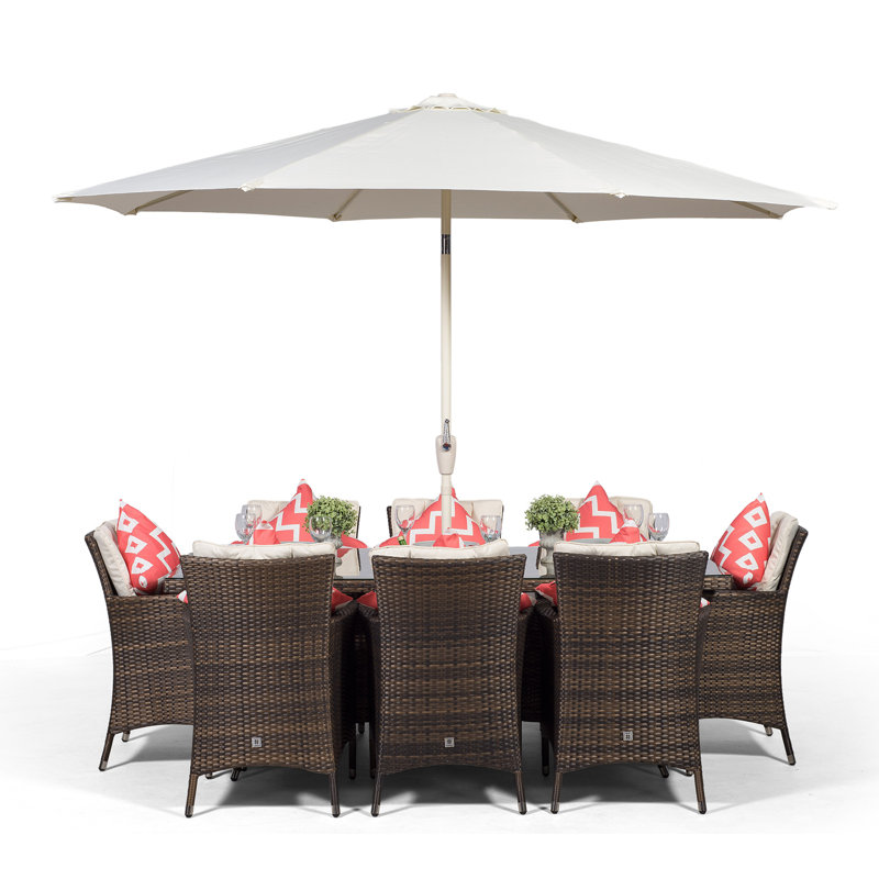 Karcher 8 Seater Dining Set with Cushions and Parasol, Brown