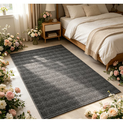 Grand tapis de salon 9 x 12 avec imprimé tressé Tapis décoratif moderne antidérapant pour tapis d'intérieur antidérapant pour chambre à coucher, bureau à domicile, noir