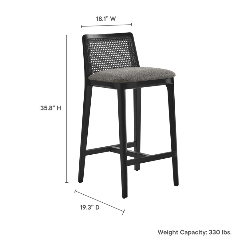 Monarch Wood And Rattan Counter Stool, Gray/Black