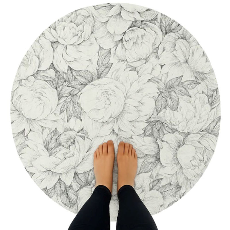 Floral Area Rug, Black White, Rectangle 8' x 10'