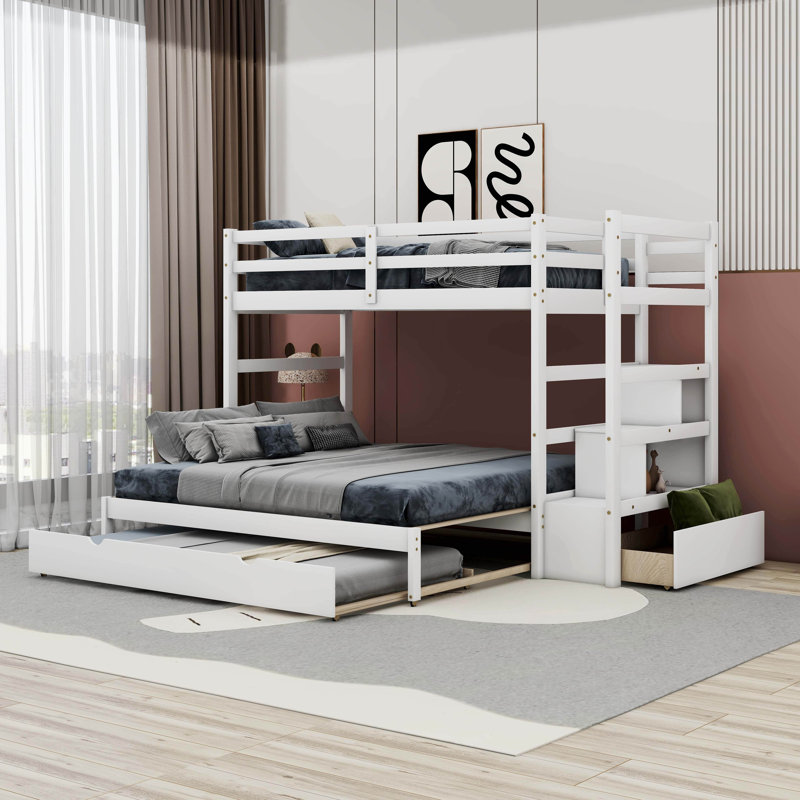 Lit superposé simple au-dessus de simple avec lit gigogne et tiroirs Shanelle Kids