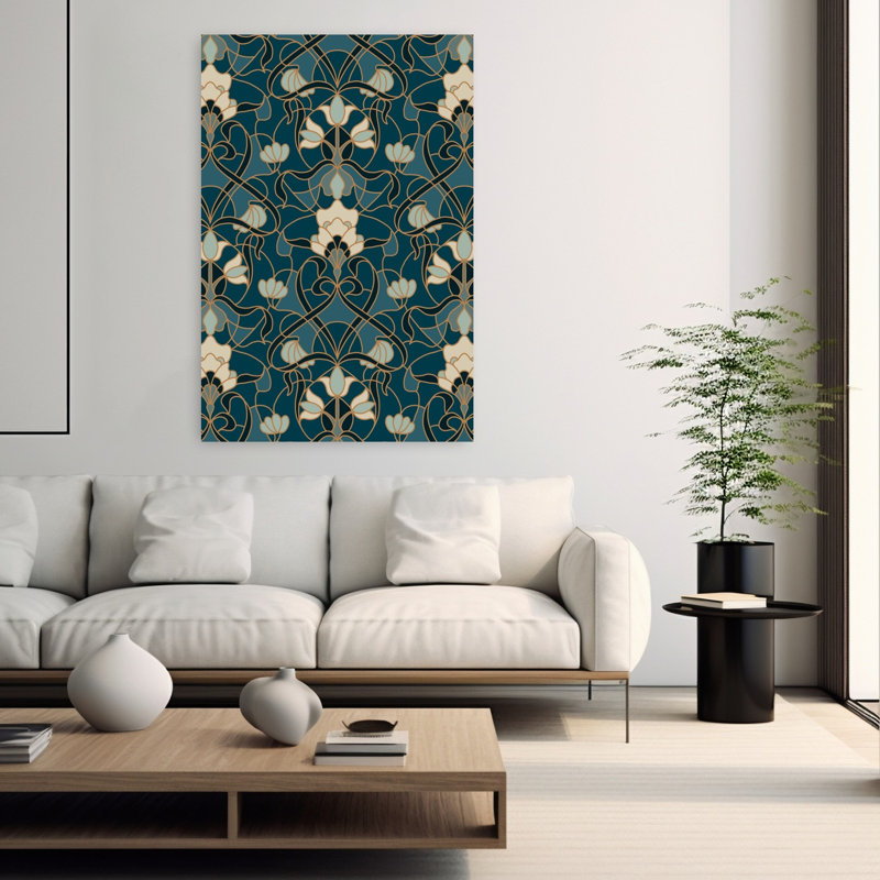 Art floral abstrait bleu sarcelle, H 60 po x l 40 po