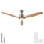 Ventilateur de plafond moderne en bois massif nickel brossé à 3 pales de 60 po avec lumière DEL, moteur DC et télécommande-503138002-503138029-503138028