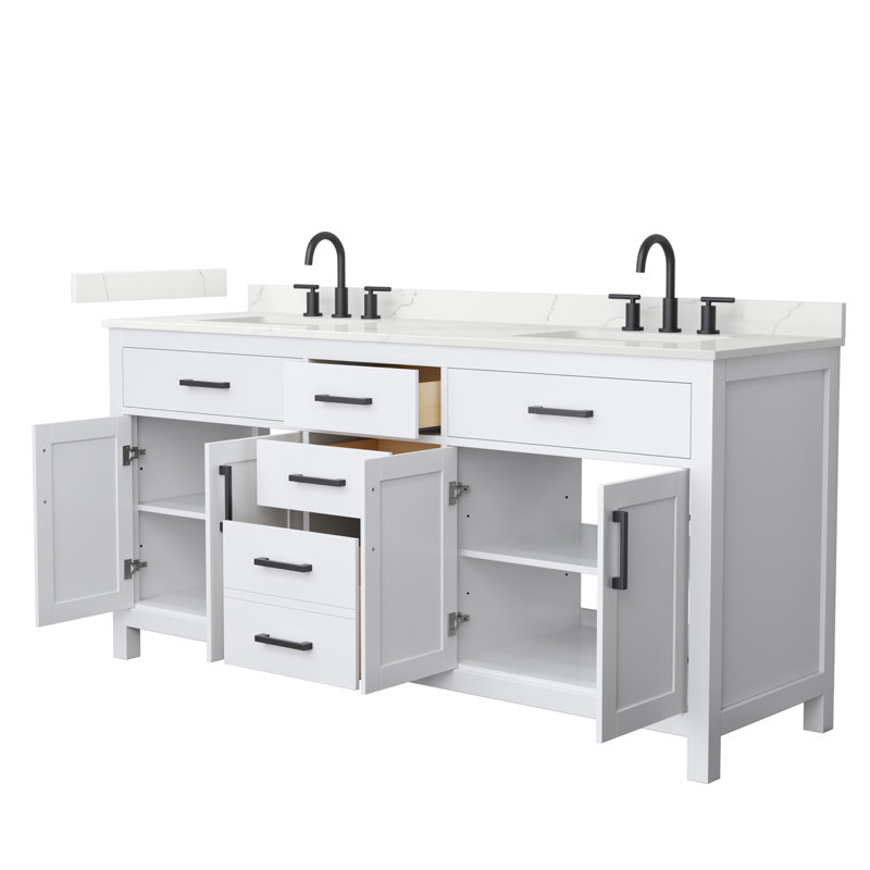 Beckett 72" Freestanding Double Bathroom Vanity with Quartz Top, Matte Black, White, Giotto Quartz