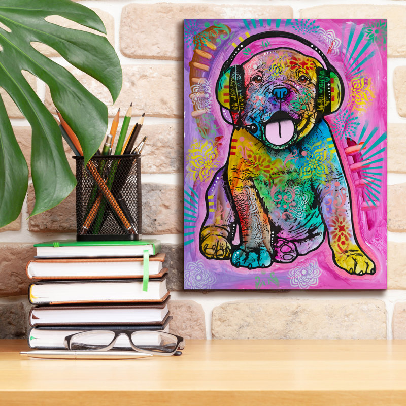 «Headset Puppy» par Dean Russo, art mural sur toile, H 16 po x l 12 po x P 0,75 po