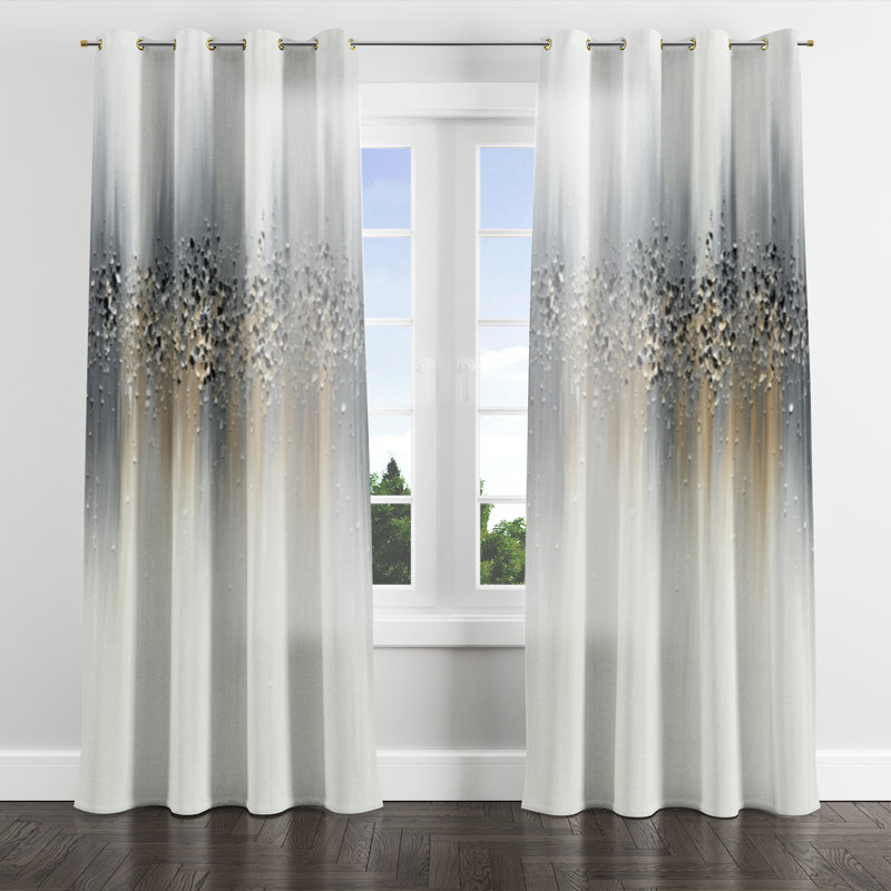 Gentle Gray Serenity - Abstract Velvet Grommet Curtain - 1 Panel, 52" W x 120" L, Golden Grommets