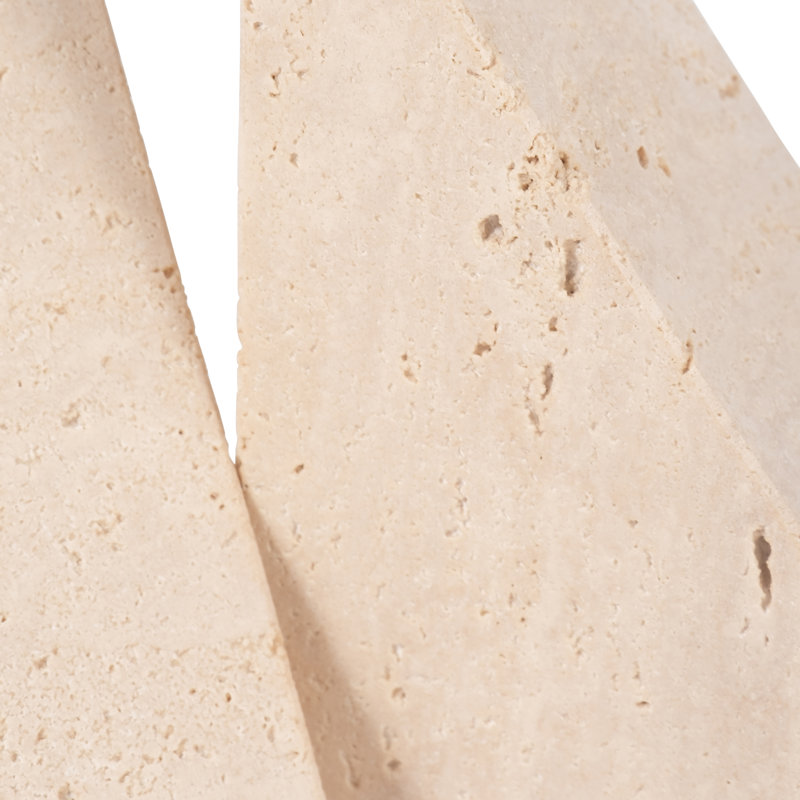 Elegant Travertine Stone Triangle Bookends, Tan Color, Perfect for Home Decor and Organization, Set