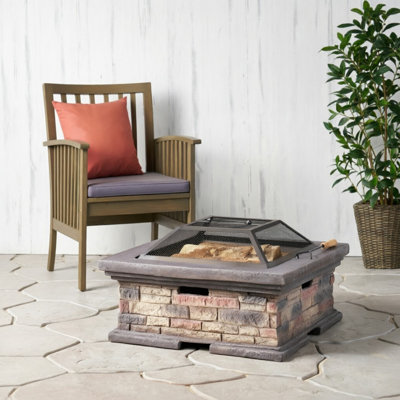 Natural Stone Style Mgo Wood Burning Outdoor Fire Pit With Lid