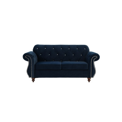 Formal Luxury Look 1Pc Indigo Velvet Loveseat W Pillows Living Room Furniture 2-Seat Couch