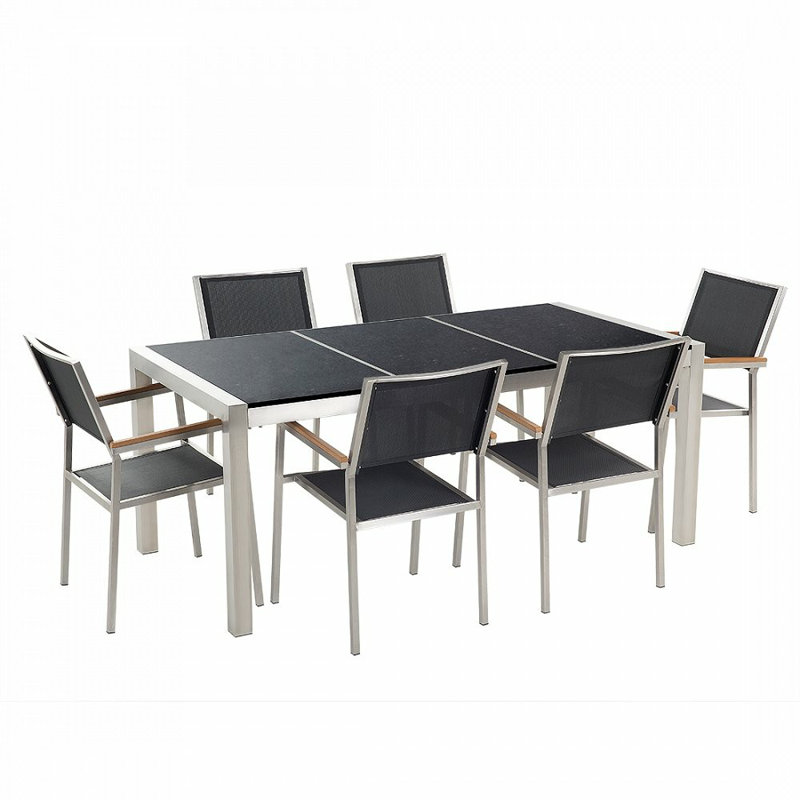 Korolevu 6 - Person Patio Dining Set with Rectangular Table, Black polish