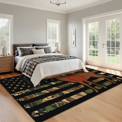 10 x 14 tapis pour chambre à coucher Cerf de bois de cerf Jungle Crosshairs Drapeau américain Boho Tapis lavable pour salon Tapis pour salle à manger Tapis en caoutchouc souple antidérapant pour chambre de bébé