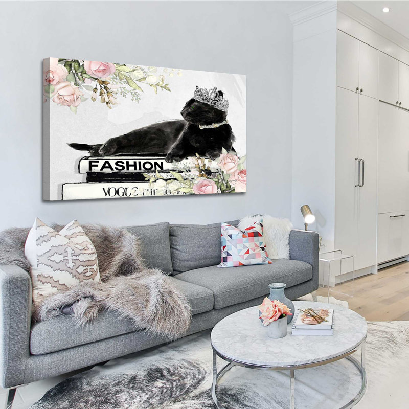 «Cat Queen Of Fashion» par By Jodi - impression, H 36 po x l 60 po x P 1,5 po, Toile tendue