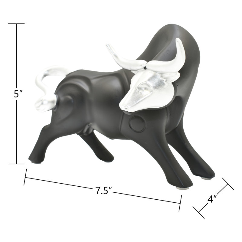 Adam & Friends Home Decor Strong Bull Sculpture | 1-Piece, Black/Silver
