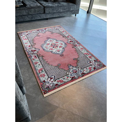 Tapis décoratif rétro à motif rose