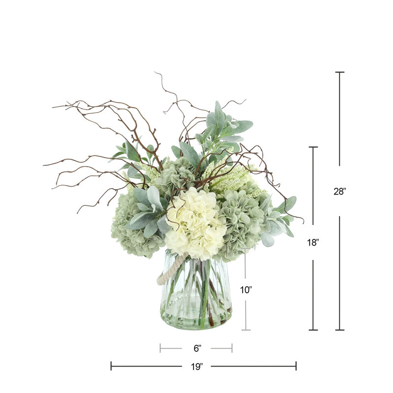 Hydrangea and Lilac Mixed Floral Arrangement in Vase
