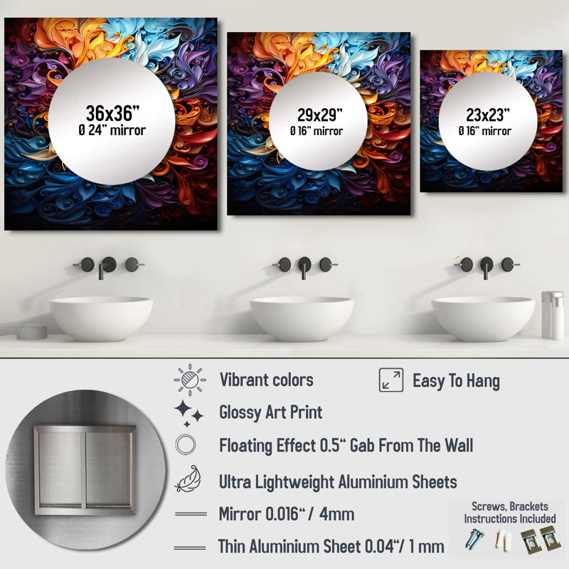 Spiral Kaleidoscope I - Abstract Square Mirror Wall Art For Bathroom, 36" x 36"