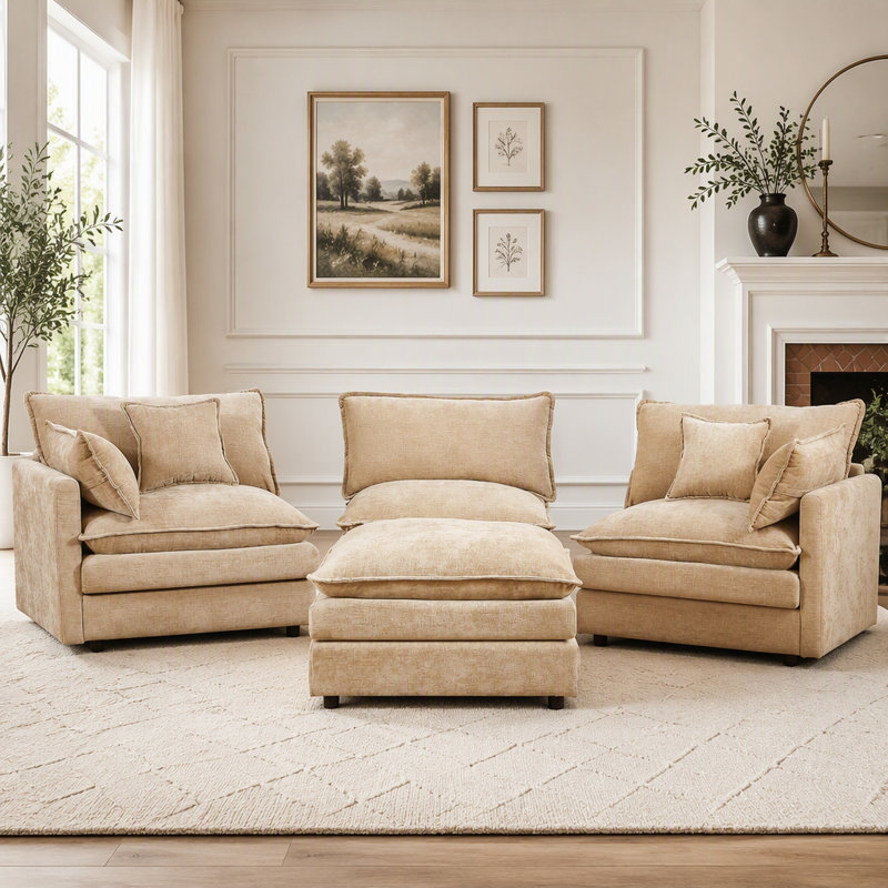 Canapé modulaire en L en forme de L avec repose-pieds mobile, revêtement en chenille, café, L 102 po, Chenille café