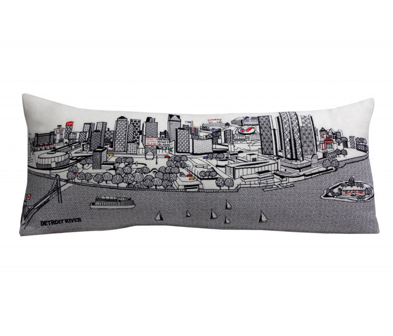 Coussin noir Black Detroit Nighttime Skyline, Crème