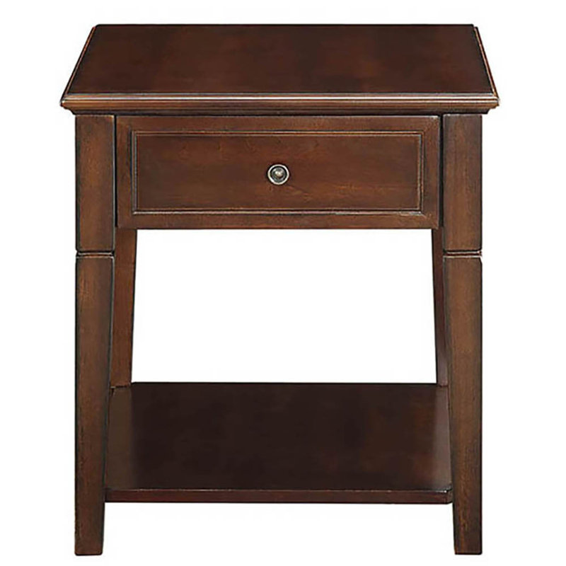 Walnut End Table with Bottom Shelf