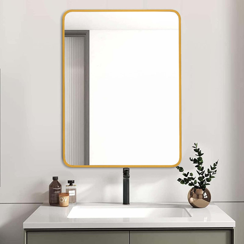 Miroir de bar en métal, Doré, Rectangulaire, 32 po x 24 po
