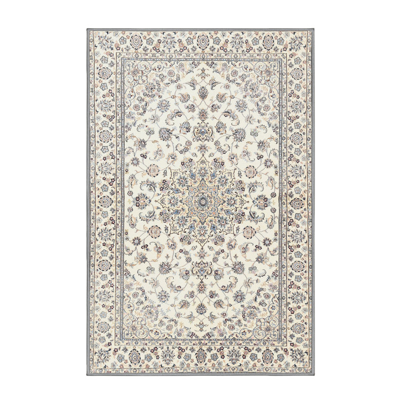 Tapis oriental en laine crème / gris, Rectangle 5 pi x 8 pi
