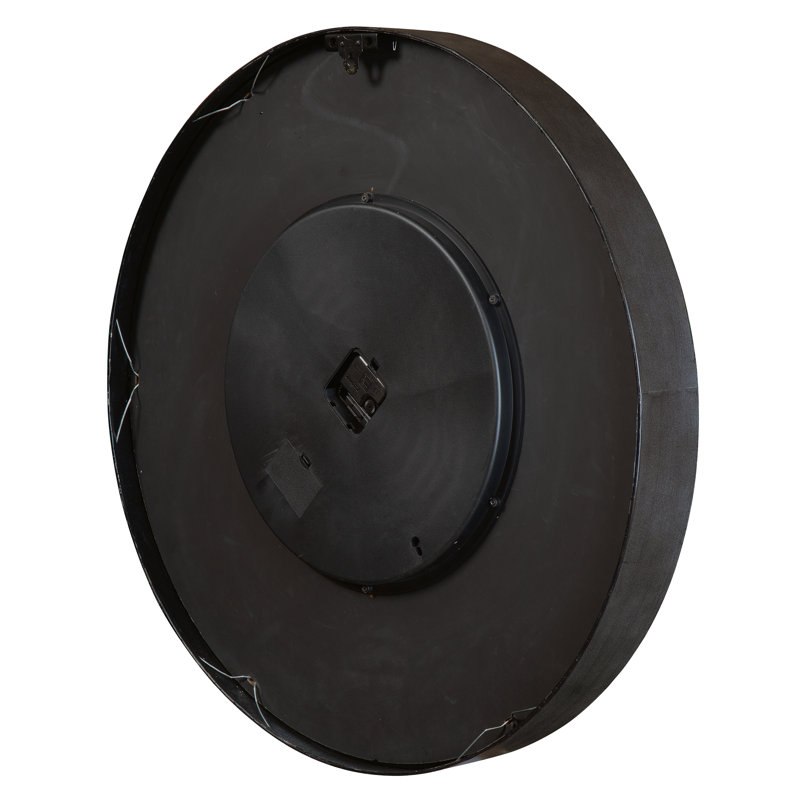 Garth Modern & Contemporary Wall Clock, Aged Charcoal Metal Frame with Decorative Rivets and Moving Antique Brass Gears