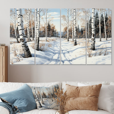 Winter Birch Wood Forest II - Tree Birch 4 Piece Wall Art Decor Set