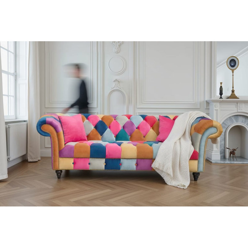 Camaury Velvet Patchwork Sofa, 3, Patchwork