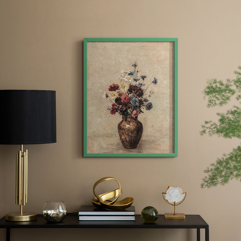 Reproduction florale vintage avec encadrement ccclv - bois massif, Vert, H 11 po x l 9 po