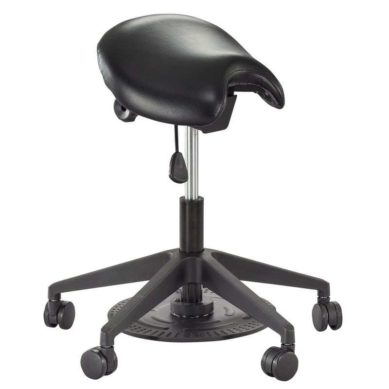 Adjustable Black Metal Saddle Style Swivel Stool