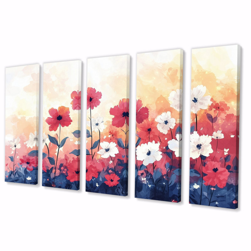 Angela - fleurs murales saisonnières - - T, art mural traditionnel, H 32 po x l 80 po, 5