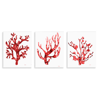 Bold Red Coral Wall Plaque Art Set by Patti Mann