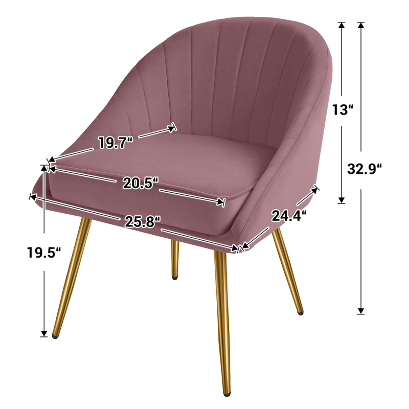 Fauteuil en velours touffeté de 25,6 po de large Teashia, Velours rose